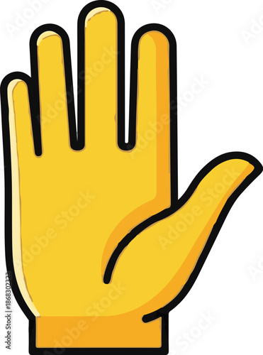 Bright yellow cartoon hand shown open with fingers slightly spread apart