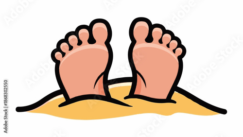 Cartoon feet partially buried in sand