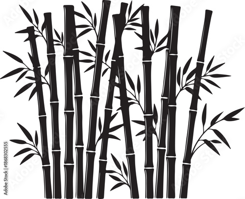Serene Bamboo Silhouette: A collection of black bamboo stalks and leaves stand tall, symbolizing resilience and tranquility.
