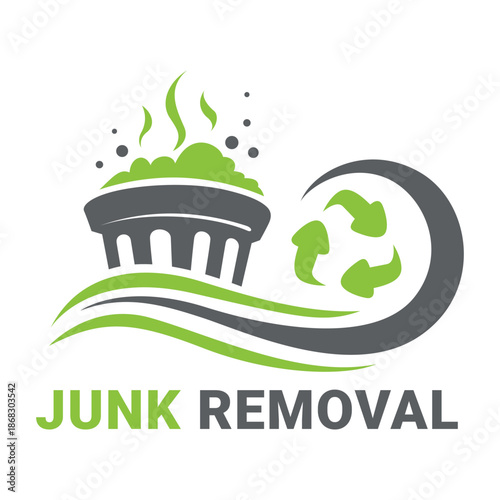 Junk removal logo design with recycling symbols and waste bin graphic in a vector format for waste management services