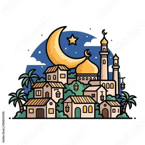 Charming village under moonlight Vector