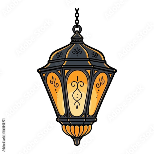 Vintage stained glass lantern hanging lamp Vector