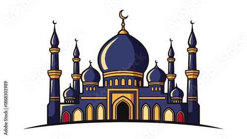 Elegant islamic mosque with blue domes and minarets Vector