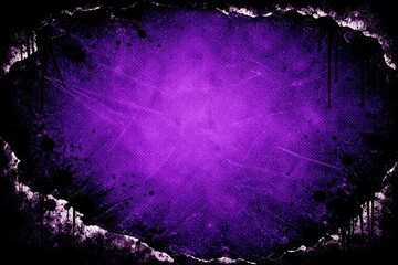 A purple background with white splatters and a black border