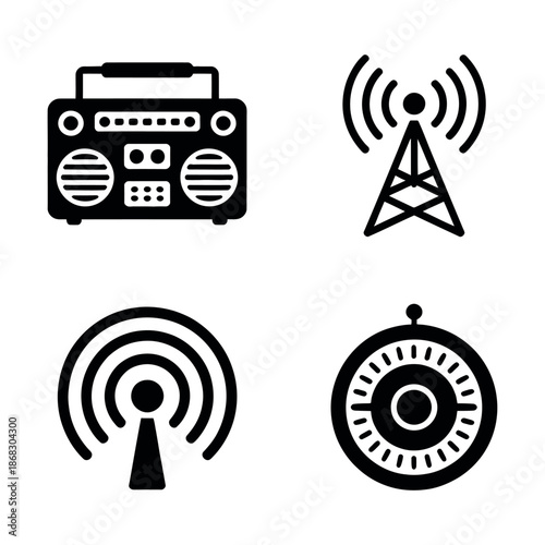 Radio broadcasting icons set Vector