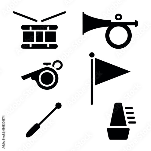 Collection of musical instruments and sports equipment icons Vector