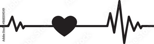 Heart Rhythm Icon. Electrocardiogram, ECG - EKG signal, Heart Beat pulse line concept design element. Heartbeat line, pulse, cardiogram, medical health care, heart rhythm, red outline vector.