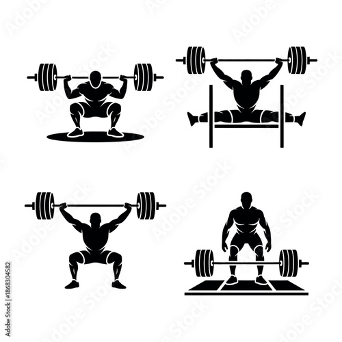 Weightlifter performing various lifts Vector