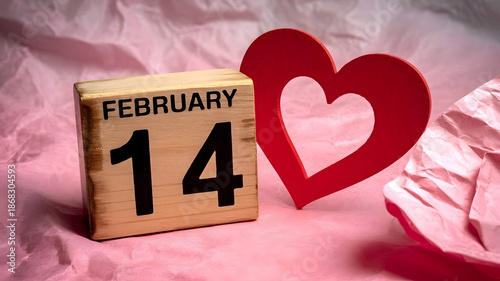 Valentines day wooden calendar with red heart decoration
