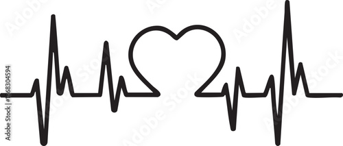 Heart Rhythm Icon. Electrocardiogram, ECG - EKG signal, Heart Beat pulse line concept design element. Heartbeat line, pulse, cardiogram, medical health care, heart rhythm, red outline vector.