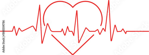 Heart Rhythm Icon. Electrocardiogram, ECG - EKG signal, Heart Beat pulse line concept design element. Heartbeat line, pulse, cardiogram, medical health care, heart rhythm, red outline vector.