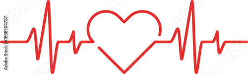 Heart Rhythm Icon. Electrocardiogram, ECG - EKG signal, Heart Beat pulse line concept design element. Heartbeat line, pulse, cardiogram, medical health care, heart rhythm, red outline vector.