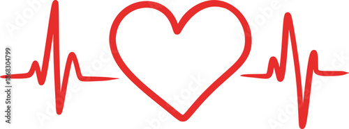 Heart Rhythm Icon. Electrocardiogram, ECG - EKG signal, Heart Beat pulse line concept design element. Heartbeat line, pulse, cardiogram, medical health care, heart rhythm, red outline vector.