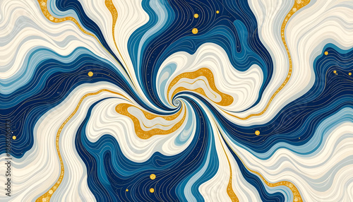 Luxury Marble Swirl: Elegant Navy Blue and Gold Abstract Fluid Background