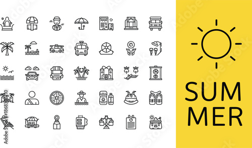Summer Holiday and Travel Icons with Sun and Beach Elements vacation