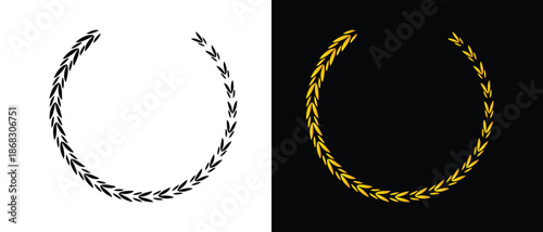 Laurel wreath icon set. black and golden laurel wreath icon set. floral icon set.