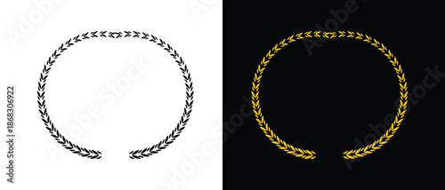 Laurel wreath icon set. black and golden laurel wreath icon set. floral icon set.