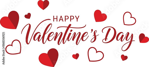 Happy valentine s day with scattered red hearts and elegant calligraphy