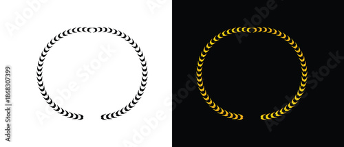 Laurel wreath icon set. black and golden laurel wreath icon set. floral icon set.