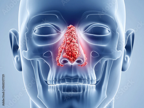 Nasal polyps Human Nasal Cavity Anatomy with Red Inflamed Sinus Tissue nose