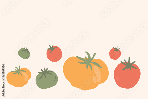 Art & Illustration Fresh red, yellow, and green tomatoes, vector illustration, healthy food, organic vegetables, for banners and web design