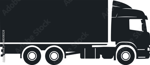 A simple black silhouette depiction of a large commercial truck with trailer