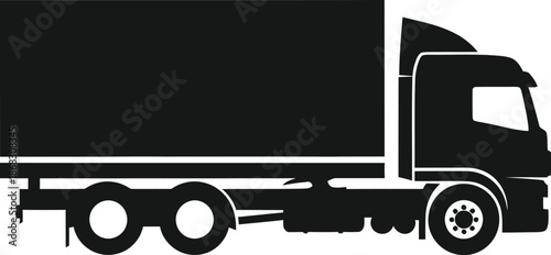 Simple black silhouette illustration of a large commercial trucking vehicle