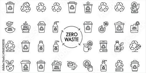 Zero waste and recycling icons set on a white background sustainability environment