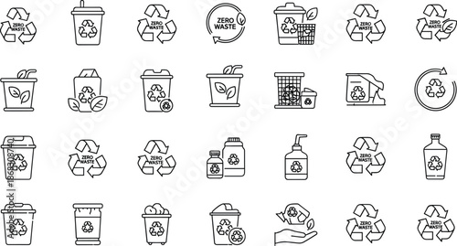 Zero Waste Icons Collection Eco Friendly Recycling Sustainability Symbols environment