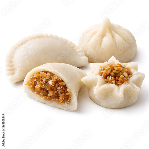 Pitha rice cake, traditional regional dessert, clean white background
