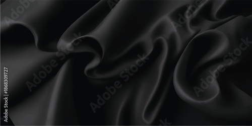 luxurious black silk fabric with smooth folds creating elegant texture. ideal for fashion design, luxury branding, and elegant background designs. versatile for various creative projects.