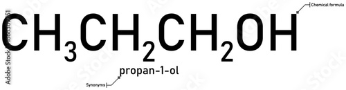 Propan-1-ol chemical formula with callout titles
