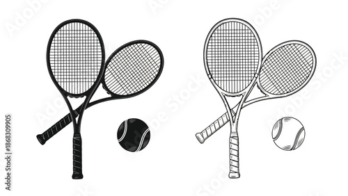 Vintage style illustration of tennis rackets and balls a classic sports depiction