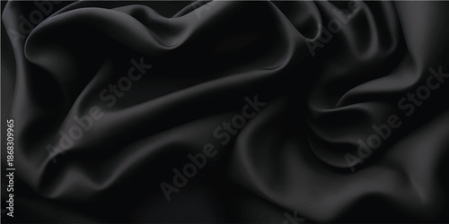 Deep blue silk satin fabric. Elegant abstract background. Liquid wave effect or silk with soft wavy folds. Beautiful navy blue fabric background with copy space for your design.