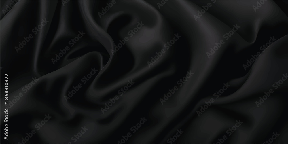 Fototapeta premium Elegant black satin and silk fabric texture background with smooth luxurious folds and shiny decorative waves creating a premium backdrop for fashion branding, cosmetic advertising, wedding design and