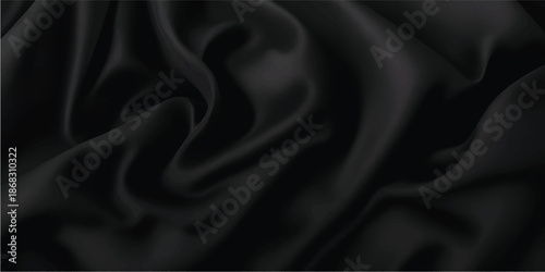 Elegant black satin and silk fabric texture background with smooth luxurious folds and shiny decorative waves creating a premium backdrop for fashion branding, cosmetic advertising, wedding design and