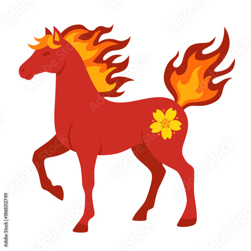 Chinese red horse with fire