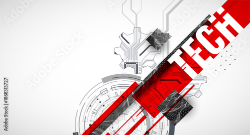Stylized view of gears integrated with microcircuits. Concept of combining mechanics and electronics.