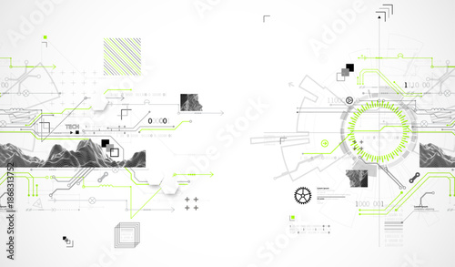 Abstract background. Scientific and technological concept with the use of technical elements formed in the shape of a circle. Vector