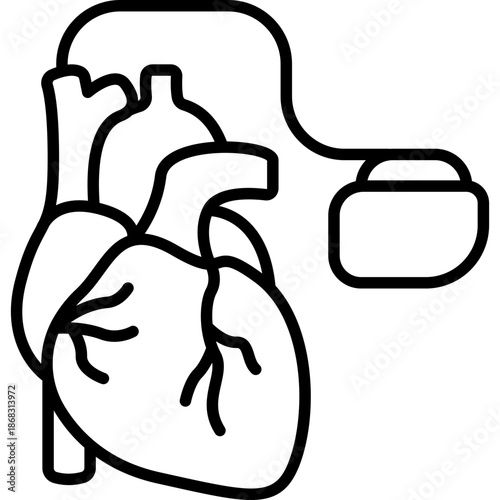 Pacemaker Heart Device Line Icon: Cardiology and Surgery