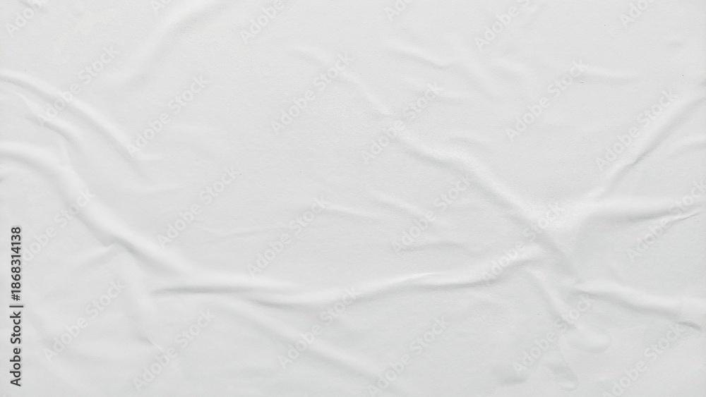 Naklejka premium White crumpled and creased paper poster texture background. Abstract white paper background. Crumpled paper poster with soft creased surface texture.