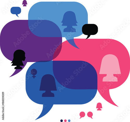 Women voices and communication diversity concept flat vector