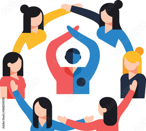 Women unity and collective empowerment circle flat vector