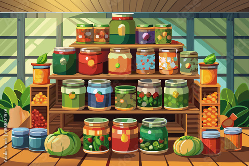 Stacked jars of canned vegetables in an orderly arrangement of a rustic warehouse storehouse preserved food concept home harvest sustainable lifestyle stock photography