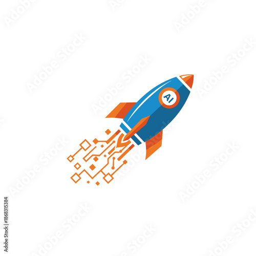 A blue and orange rocket with 
