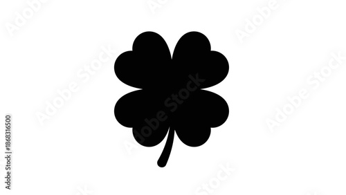 Black four-leaf clover good luck symbol on an isolated white background, Silhouette of a lucky shamrock.