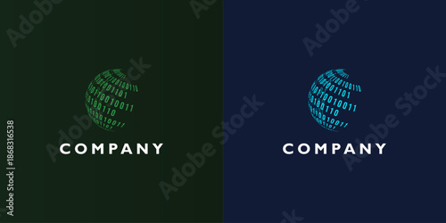 Modern binary logo, binary Technology. Data solutions logo. binary Globe logo.