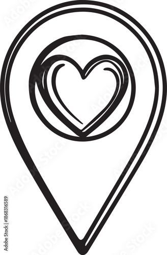 An artistic rendition of a heart symbol positioned inside a location marker. A visual representation of love, and direction.