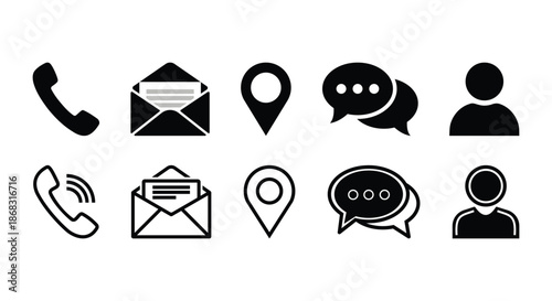 Contact and communication icon set isolated on white background