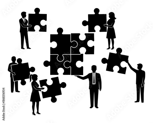 Teamwork Puzzle Connection - Silhouette Vector